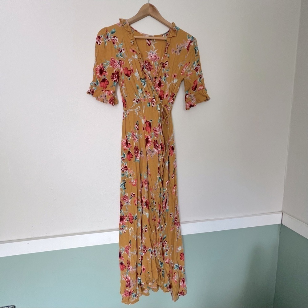 Band Of Gypsies Hudson Floral-Print Maxi Wrap Dress XS - Picture 3 of 13